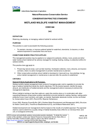 Delaware 644: Wetland Wildlife Habitat Management