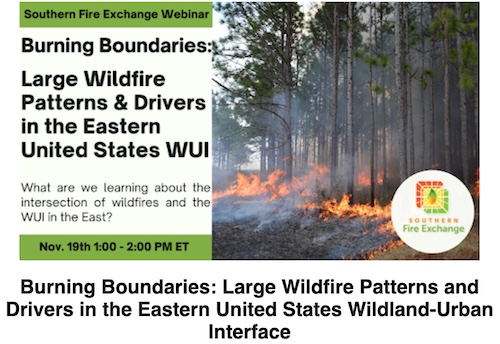 Join our SFE webinar Wednesday: Large Wildfire Patterns and Drivers in the Eastern US