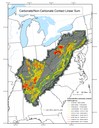 Cumulative lengths of contacts between karst and non-karst, measuring both patchiness of available habitat and perhaps dispersal corridors if cave passages are differentially developed along these contacts. This information can be used to predict presence/absence of particular ecological groups in caves.